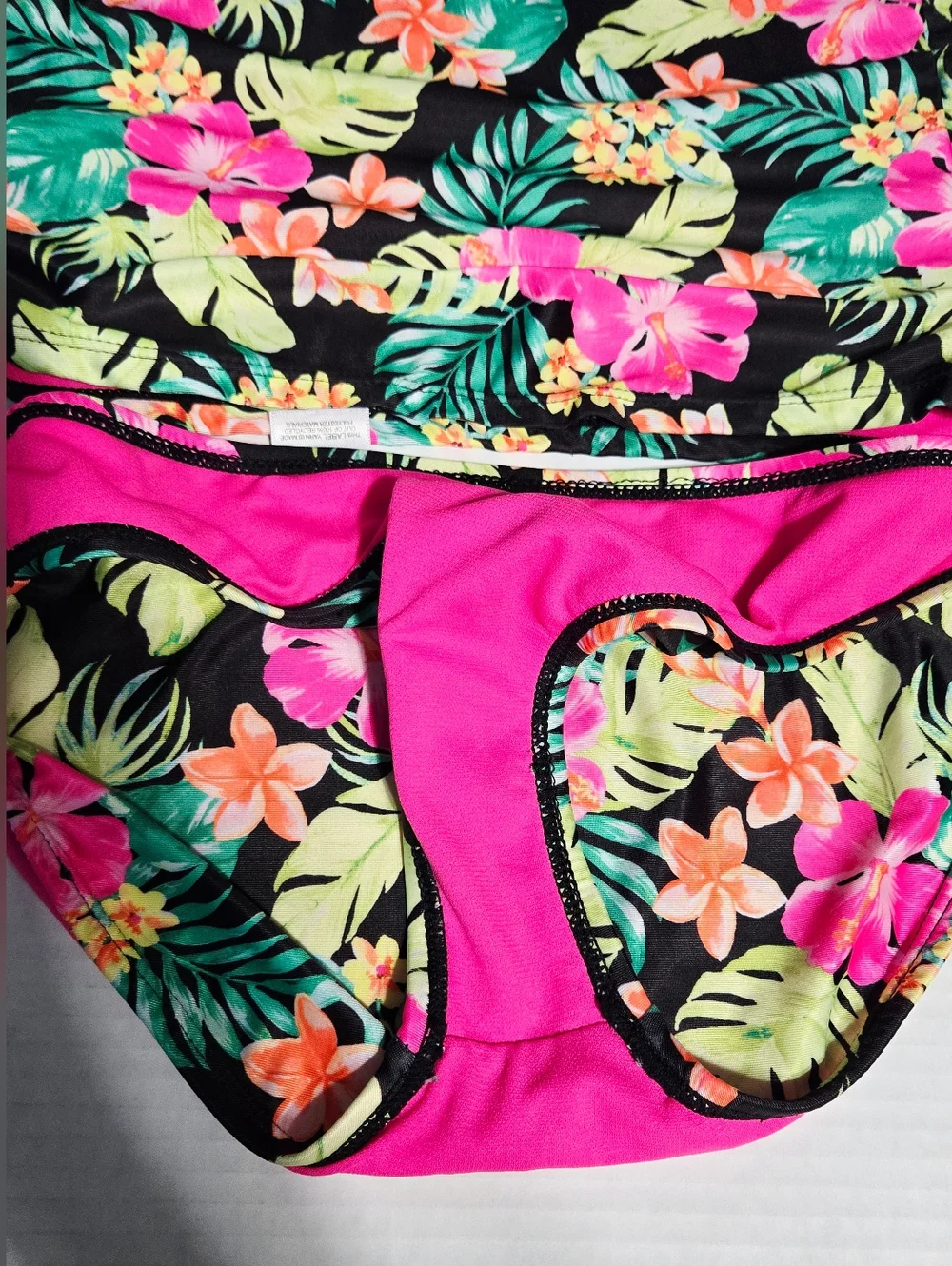Girls Wonder Nation Tropical Tankini Swimsuit 2PC Floral Black Pink Size L 10-12